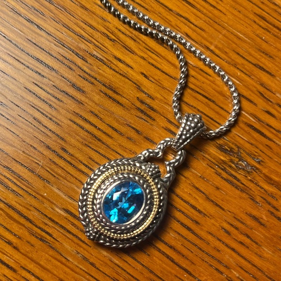 Sterling Silver and 18K Gold 11x9 mm Faceted Swiss Blue Topaz